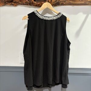 Calvin Klein Black Sleeveless Blouse with Pearl Embellishments